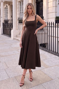 Chocolate Square Neck A-line Midi Dress