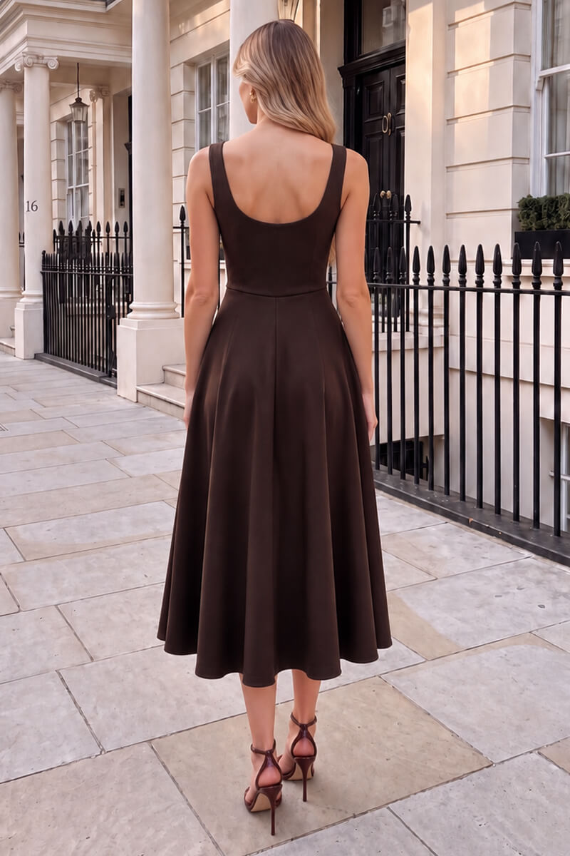 Chocolate Square Neck A-line Midi Dress