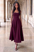 Plum Square Neck A-line Midi Dress