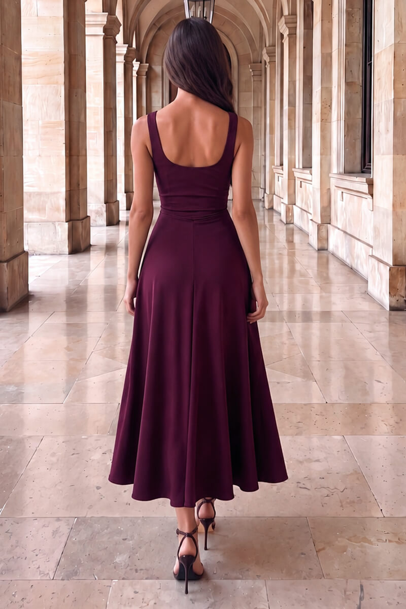 Plum Square Neck A-line Midi Dress